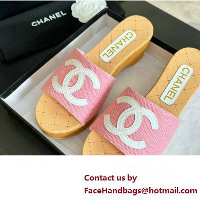 Chanel Fabric  &  Patent Calfskin Mules G45555 Pink 2024